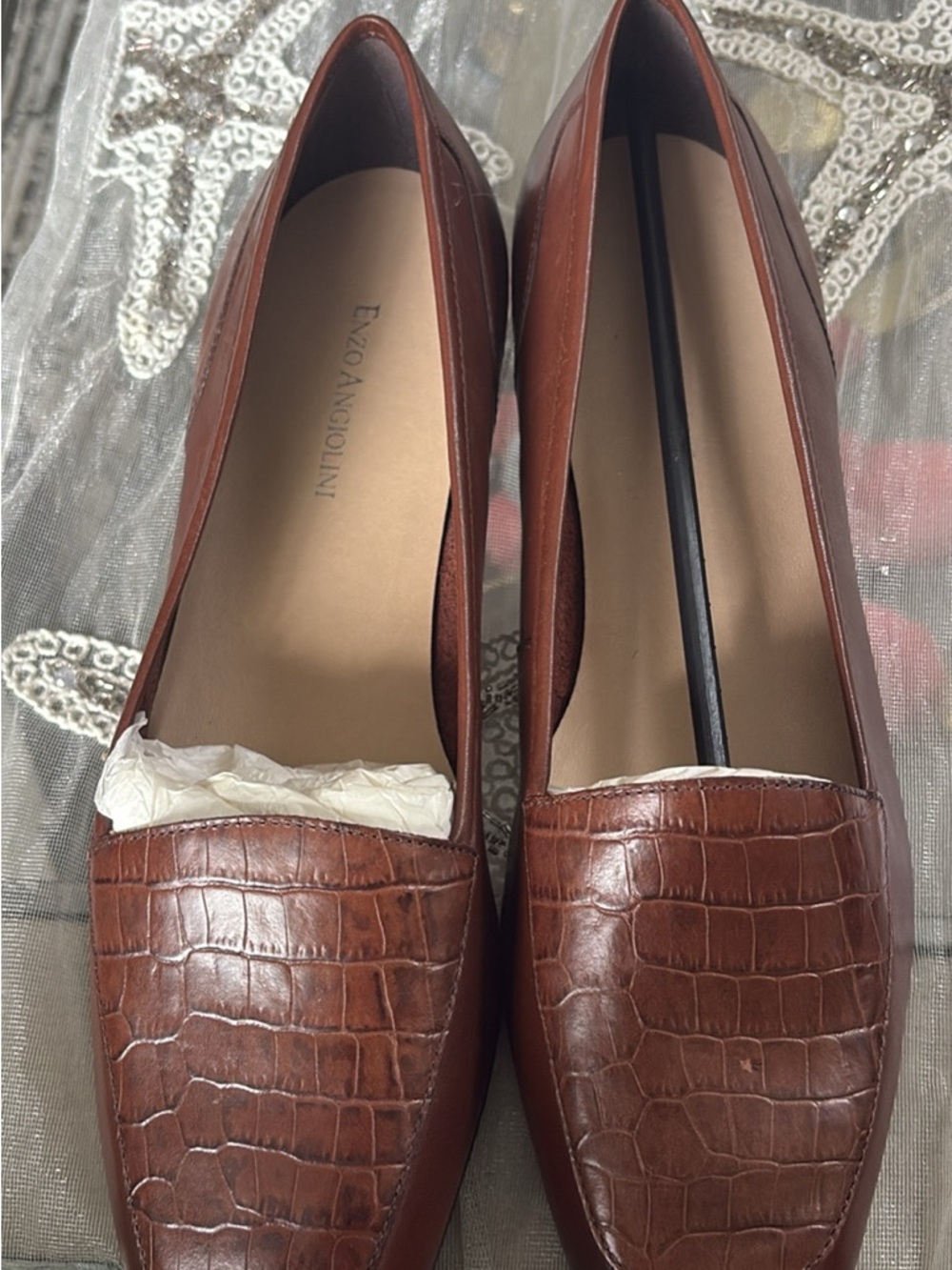 Enzo Angiolini Brown Croc-Embossed Leather Loafers